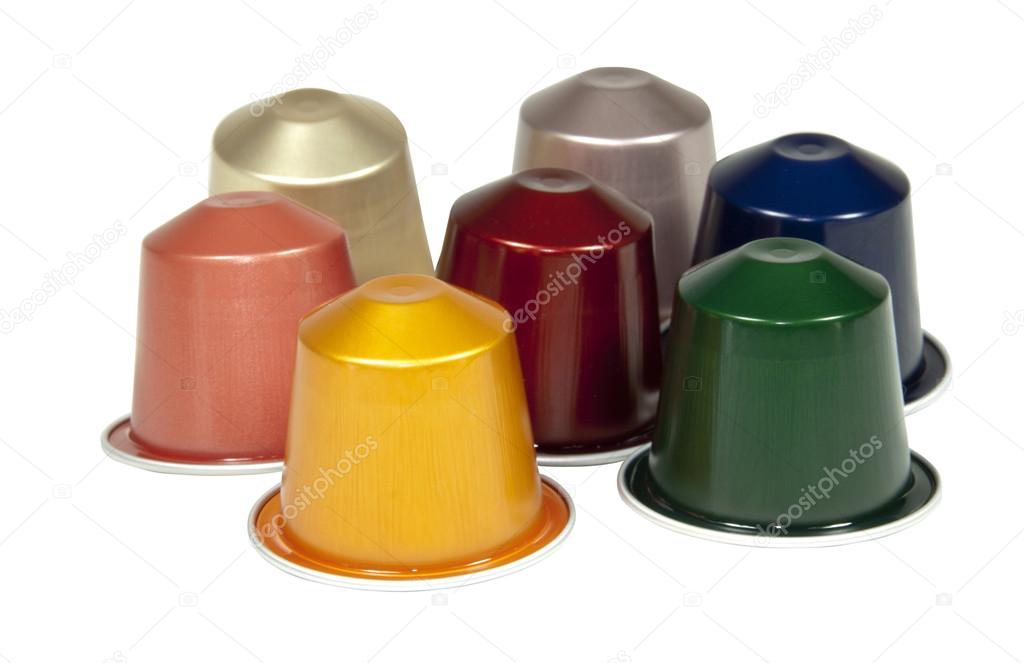 Isolated Collection of Colorful Coffee Pods on White