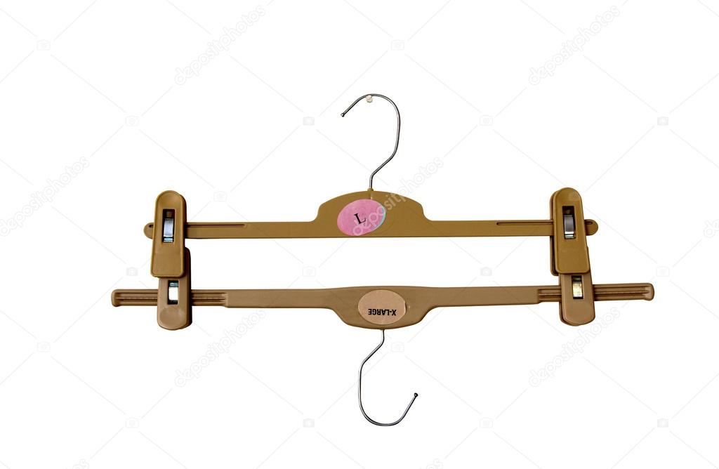 Two Brown Plastic Coat Hangers With Clothes Pegs — Stock Photo