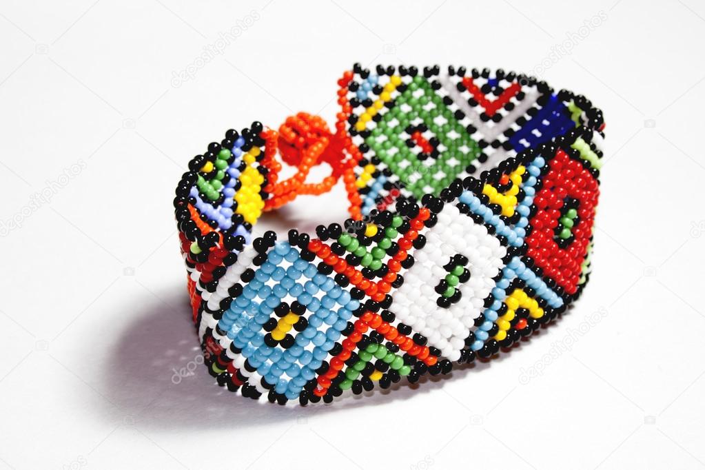 Isolated Traditional Bright Beaded Zulu Bracelet 