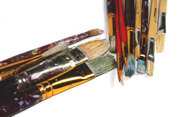 Collection of Artists Paint Brushes with Wooden Handles — Stock Photo, Image