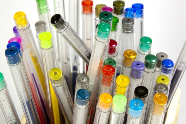 Closeup of Pen Collection in Bright Colors — Stock Photo, Image