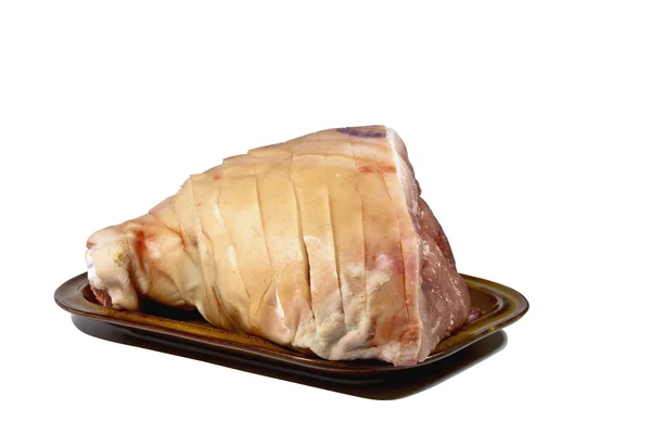 Uncooked Leg of Pork Scored and Ready for Roasting — Stock Photo, Image