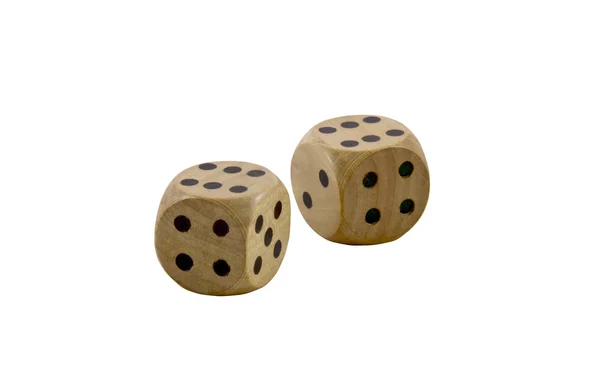 Two Wooden Dice with Black Dots on White — Stock Photo, Image