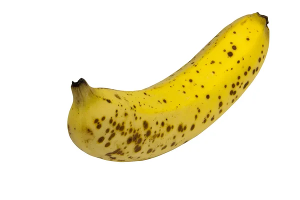 Banana amarela única madura com casca manchada — Fotografia de Stock