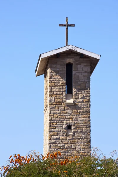 Cross Atop Roof of Bell Tower on Catholic Church — Stock Photo, Image