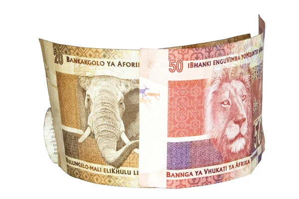 Twee Zuid-Afrikaanse bankbiljetten met olifant en leeuwen hoofden — Stockfoto