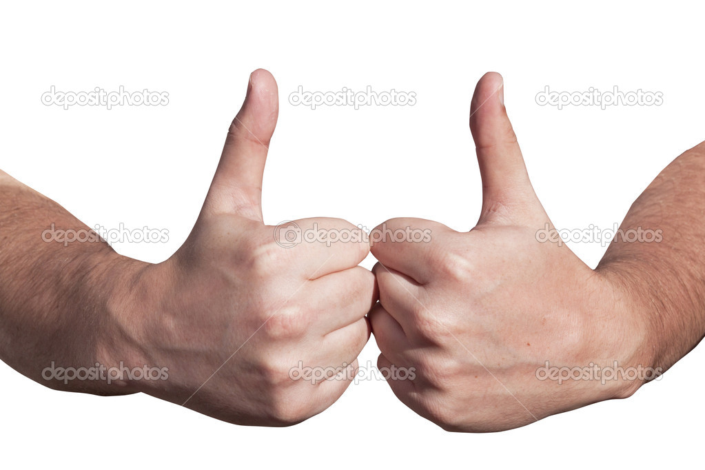 Two Hands with Raised Thumbs as Gesture of Good Luck