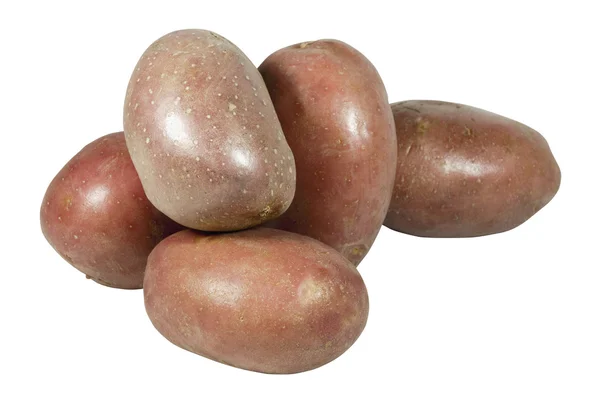 Cinco patatas crudas sin pelar con piel roja — Foto de Stock