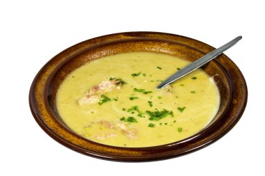 taze pişmiş sağlıklı bezelye ve jambon çorba kase