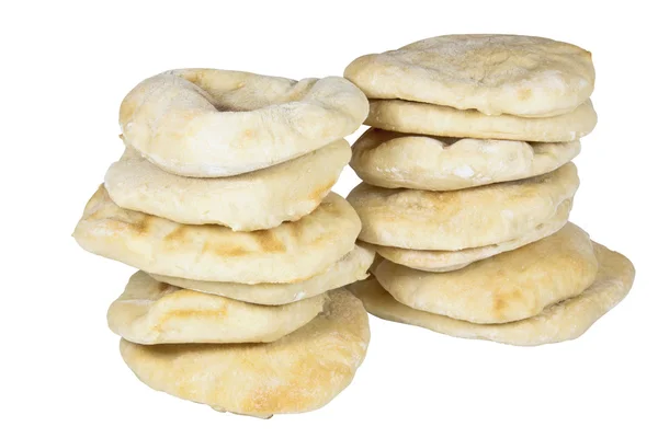 Two Piles Containing Thirteen Stacked Pitta Breads — Stock Photo, Image