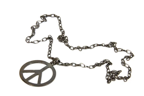 Silver Peace Pendant On Chain From 1960's — Stock Photo, Image