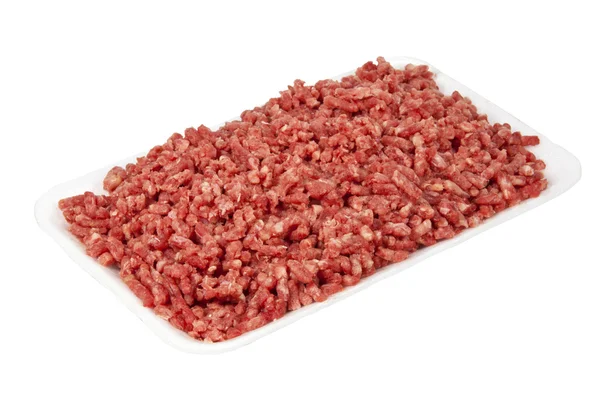 Isolated Uncooked Minced Beef ofnWhite Plate — Stock Photo, Image