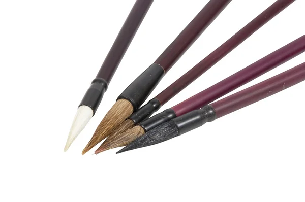 Cinq brosses calligraphiques chinoises avec poignées marron — Photo