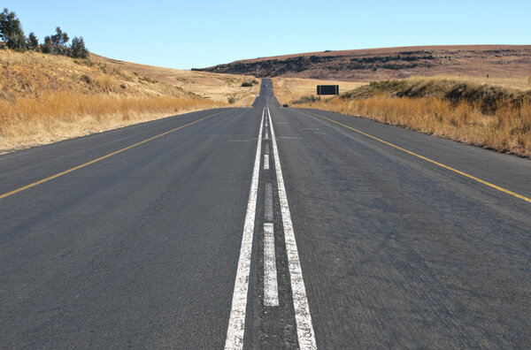 Straight Rural Asphalt Road in Orange Free State, South Africa
