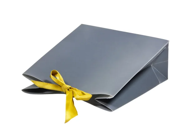 Deep Grey Gift Bag with Yellow Ribbon — Stock Photo, Image