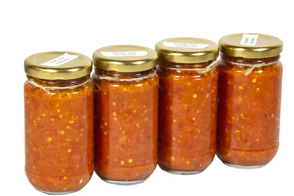 Empat Bottles of Preserved Mazavaroo Dibuat dari Ground Chillies — Stok Foto