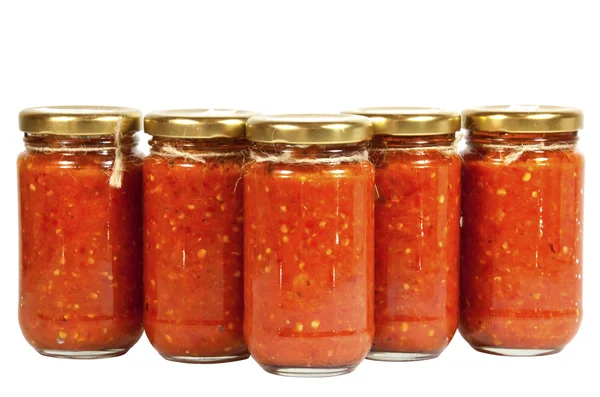 Flaskor med chili pasta kallas mazavaroo — Stockfoto