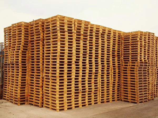 Stock di nuovi europallet in legno presso l'azienda di trasporto . — Foto Stock