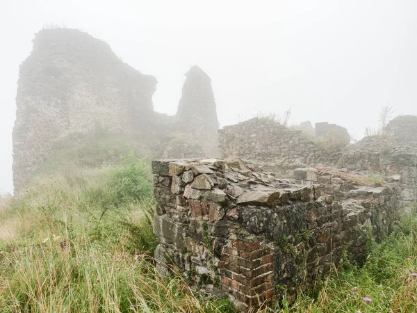 Detaljer Resten Försvarstornet Historiska Ruiner Lichnice Slott Tung Dimma — Stockfoto