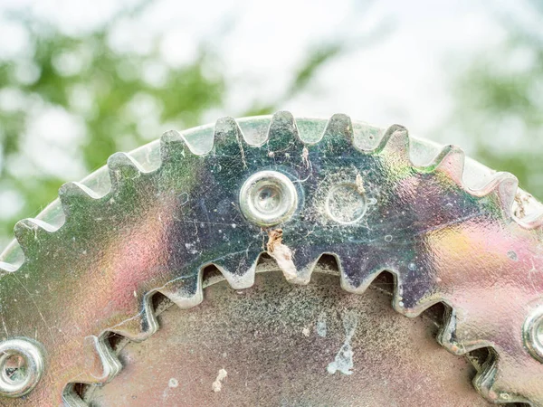 Båt Släpvagn Vinsch Närbild Liten Metall Mekaniska Tänder Gul Rep — Stockfoto