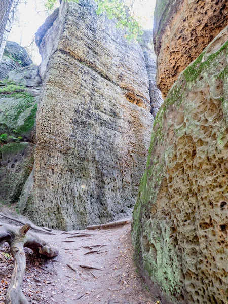 チェコ共和国メノ町の砂岩崖こころりん地区間の斜路の詳細 — ストック写真