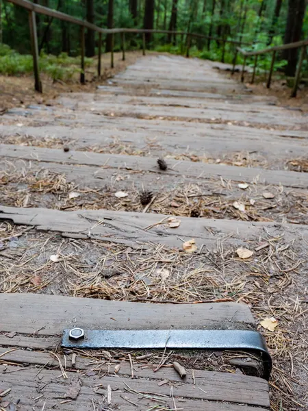 Escaliers Bois Avec Pinces Rouillées Têtes Vis Passage Bois Vieux — Photo