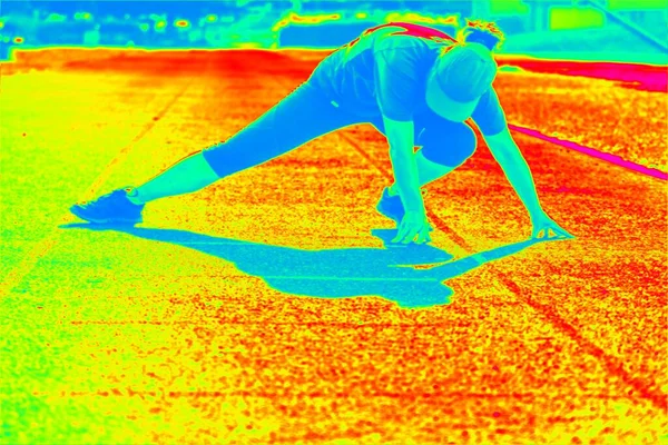 Thermografische Aufnahme Eines Menschlichen Körpers Innerhalb Des Trainings Unterschiedliche Temperaturen — Stockfoto