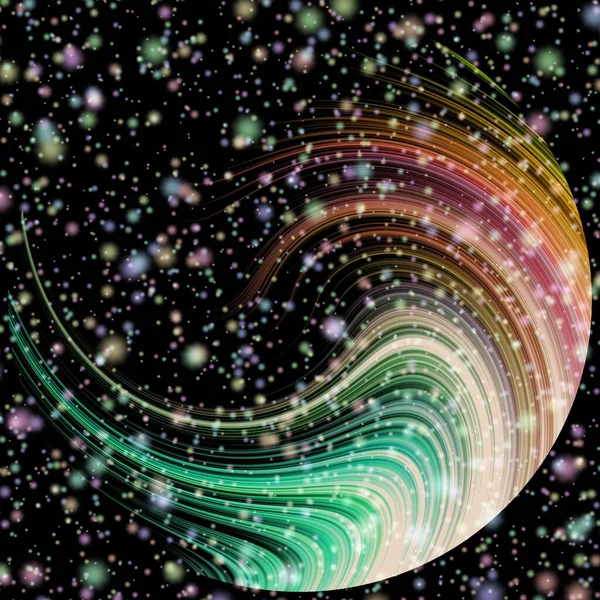 在黑暗的宇宙里旋转着抽象的彩色条纹球 — 图库照片