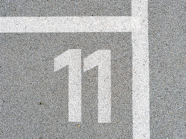 Číslo Jedenáct Namalované Měkkém Gumovém Povrchu Jedenácté Místo Skákání Hopscotch — Stock fotografie