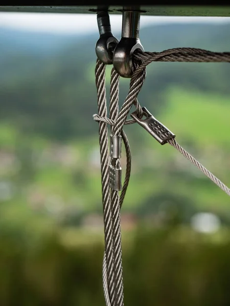 Detalles Construcción Carril Puente Con Cierres Acero Tensores Cable Cerca — Foto de Stock