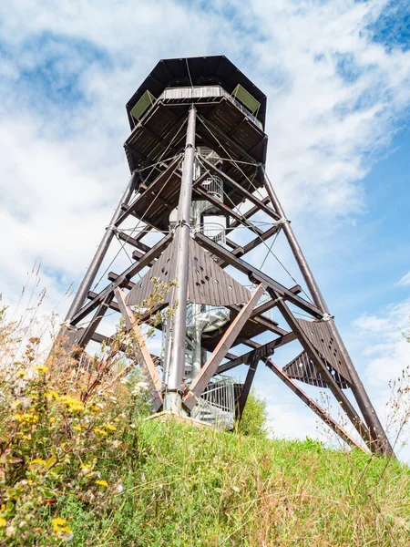 チェコ共和国のハストペチェのアーモンド畑にあるマンドローヴ サディー ビュー タワー 私たちの領域で成長しているアーモンドの歴史は17世紀にまで遡ります — ストック写真