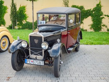 Palavsky Oldtimer, the vintage rally show at Winery Zajeci, Czechia. 27th of August, 2021. Peugeot 201, vintage car.  Historical cars open competition.
