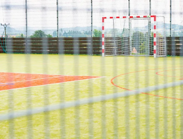 Frame Net Van Een Voetbaldoelpunt Voetbal Voetbal Doelnet Outdoor Trainingsspeelveld — Stockfoto