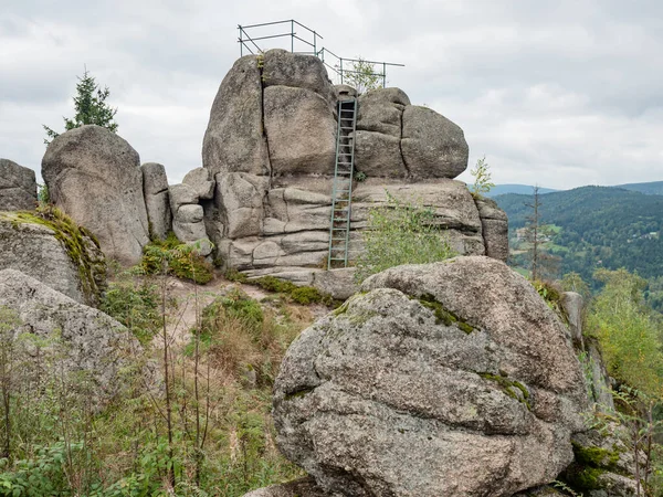 Tanvaldsky Spicak Granite Rock Formation Lookout Platform Jizera Mountains Czech — 스톡 사진