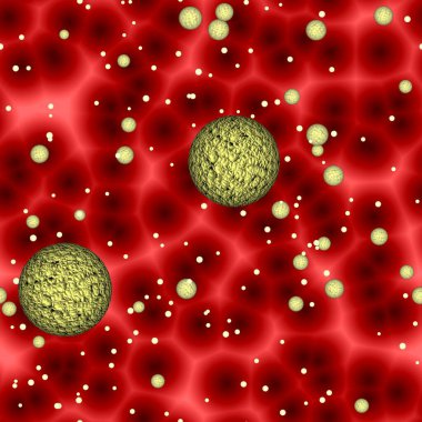 Viruses infect the human blood, flowing virus spheres in vein