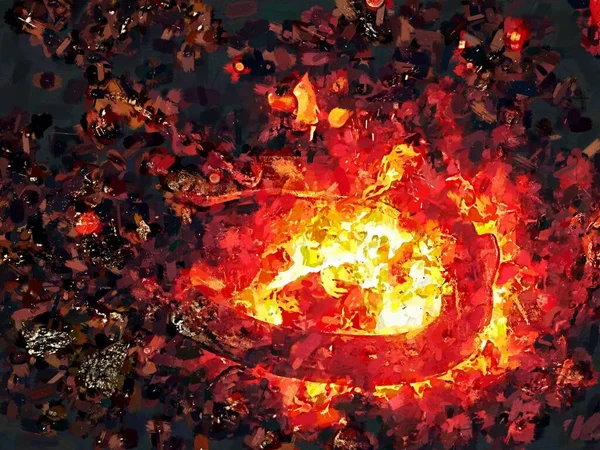 Eisenstangenheizung Altmodischen Schmiedeofen Mit Brennenden Kohlen Aquarellfarbe — Stockfoto
