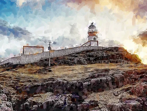 Torre Farol Contra Céu Noite Ponto Neist Popular Cuspo Terra — Fotografia de Stock