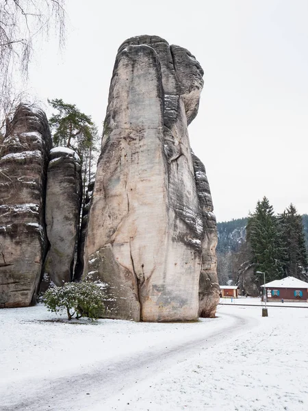 Pilier Grès Gare Adrspach Hiver Teplice Adrspach Rock Town Labyrinthe — Photo
