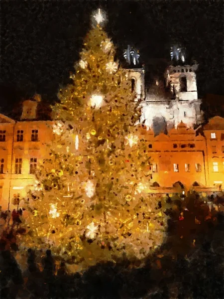 Zářící Vánoční Stromek Staroměstském Náměstí Staroměstské Náměstí Známé Také Jako — Stock fotografie