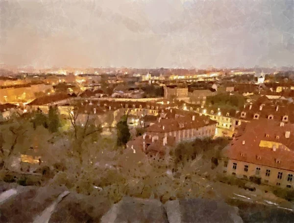 Starre Mesto Dächer Prag Der Weihnachtsnacht 2021 Aquarell Malstil — Stockfoto