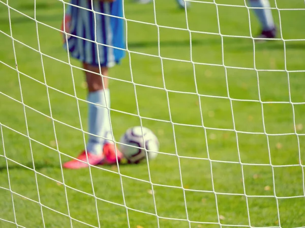 Young Football Goalkeeper Fotball Field Out Focus View Football Gate Royalty Free Stock Photos