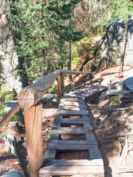Ξύλινη Σκάλα Μονοπάτι Στο Όρος Όστας Αποθεματικό Πίνακας Βουνά Μέρος — Φωτογραφία Αρχείου