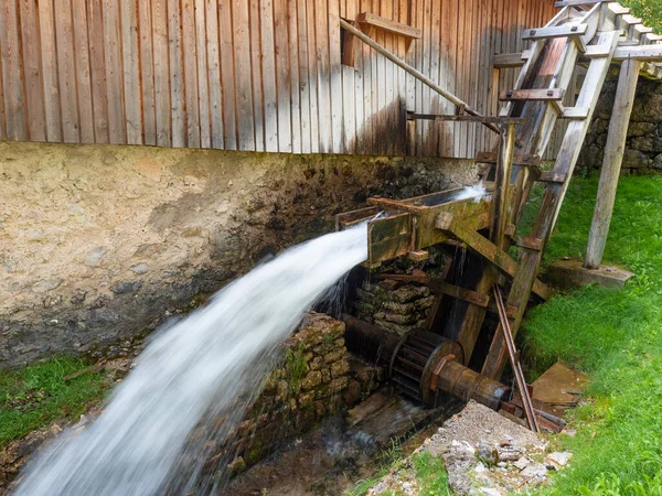 Power Water Spins Old Watermill Sawmill Location Molveno Dolomiti Del — Stock Photo, Image
