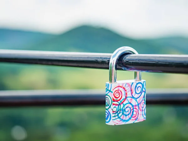 Verschlossenes Rotes Herzförmiges Vorhängeschloss Symbol Ewiger Liebe Selektiver Fokus Das Stockbild