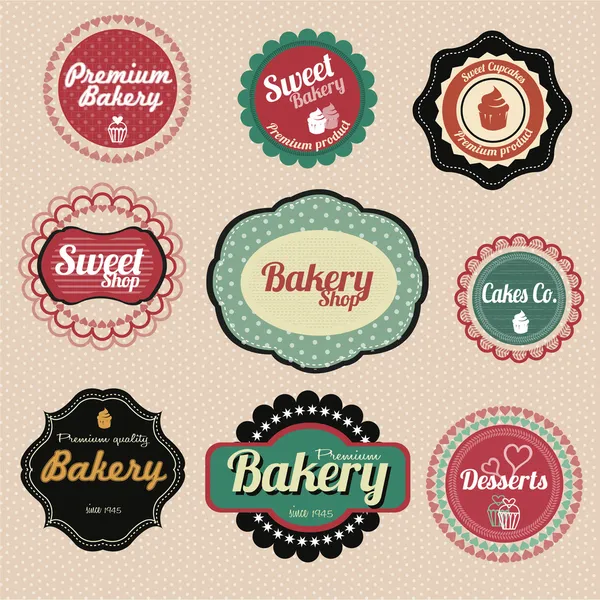 Set of vector premium bakery sweets labels and elements — Stock Vector