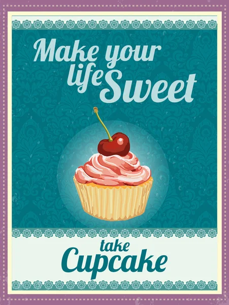 Διάνυσμα cupcake εκλεκτής ποιότητας σχέδιο ευχετήρια κάρτα — Διανυσματικό Αρχείο
