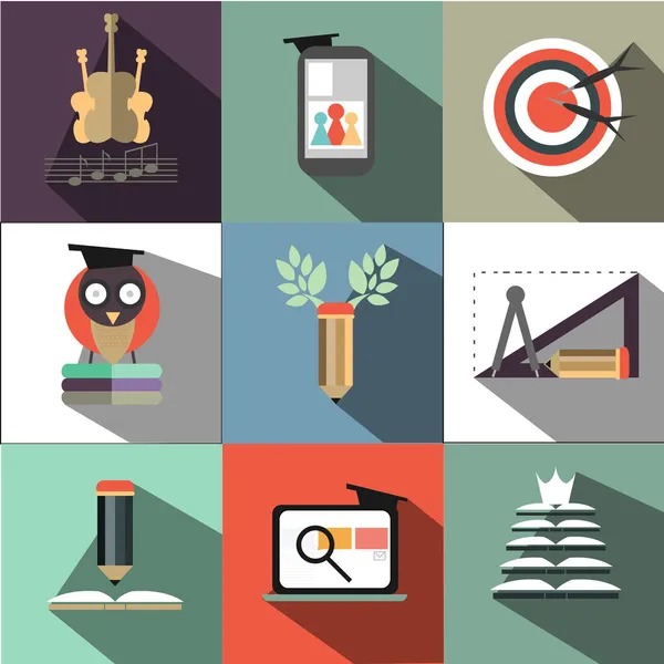 Set of quality education flat icons — Stock Vector