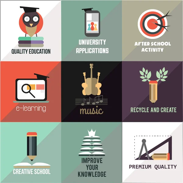 Conjunto de iconos planos de educación de calidad — Vector de stock