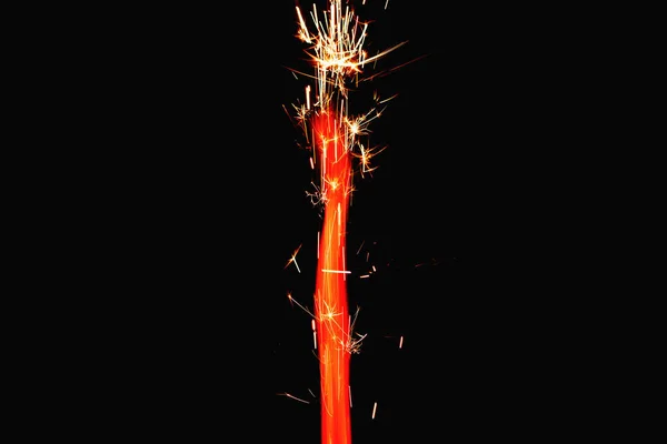 Fyrverkeri Sparkler Firework Gnikler Mörk Svart Bakgrund Närbild Kopiera Space — Stockfoto
