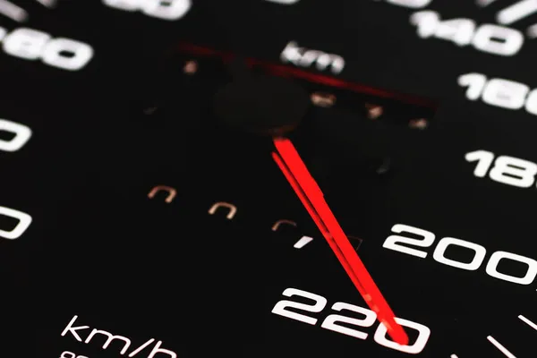 Speedometer Car Speed Shows 220 Closeup Shot — Stock Photo, Image